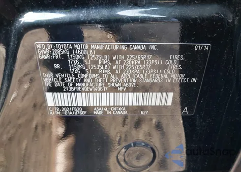 2014 Toyota Rav4 Le from USA, damaged, VIN 2T3BFREV0EW140617